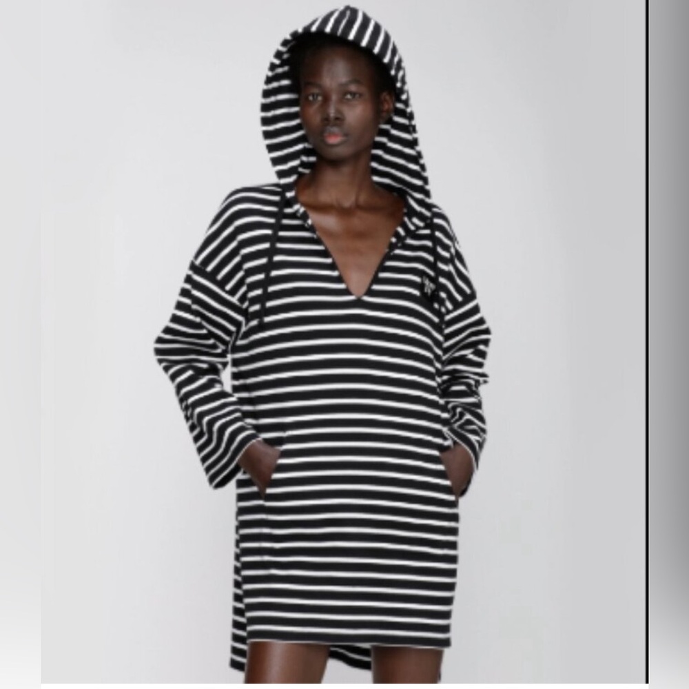 More Joy Christopher Kane Logo-Patch Striped Long-Sleeved Dress Black White SZ:S